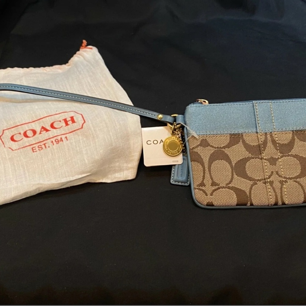 Coach Signature Blue and Tan Clutch